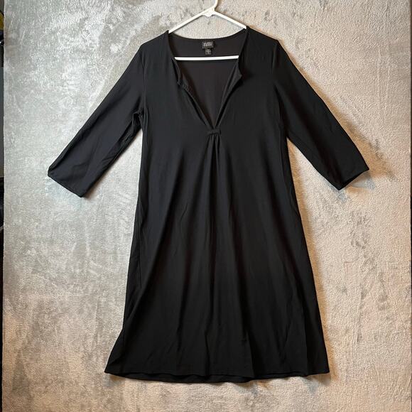 Eileen Fisher Splitneck Washable Stretch‎ Crepe Dress Medium Black A-Line - Picture 1 of 6